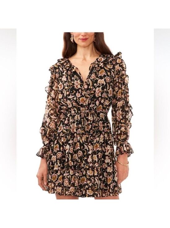 1. State Dresses & Skirts - 1. State Floral Black Dress mini ruffled might out Medium NWT